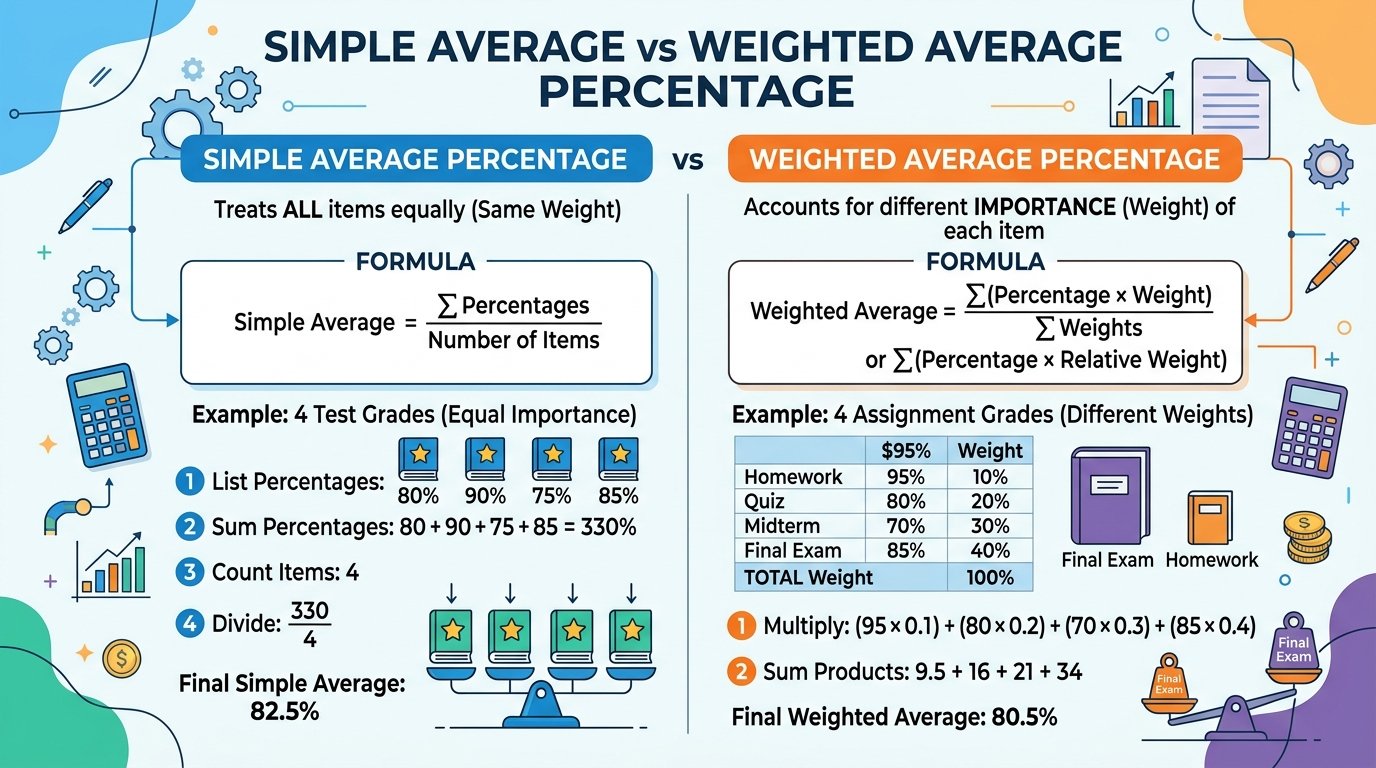 Simple vs Weighted Average Percentage Infographic