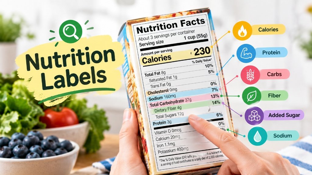 Nutrition label showing calories, protein, carbohydrates, fiber, added sugar and sodium